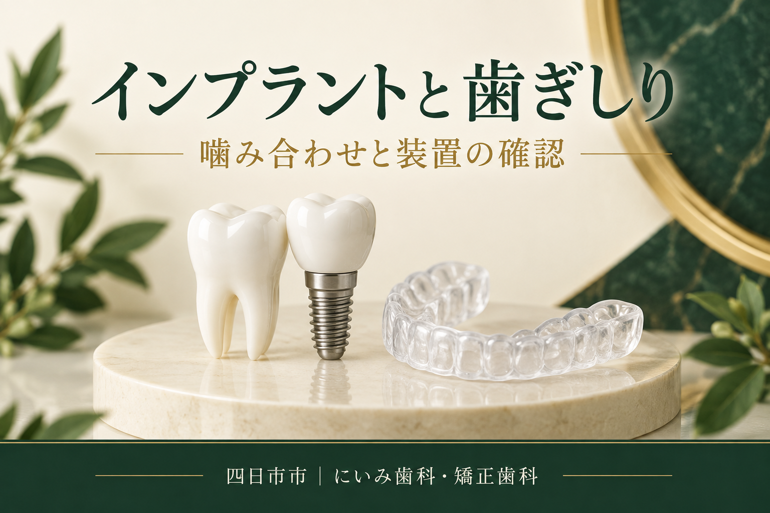 インプラントと歯ぎしり対策のマウスピースを考えるイメージ
