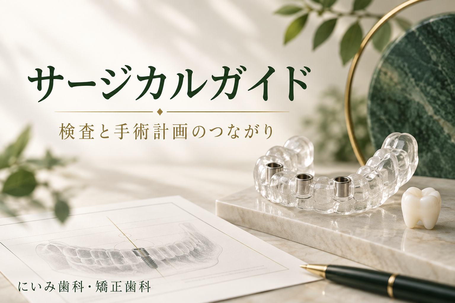 サージカルガイドとインプラントの手術計画を案内するイメージ