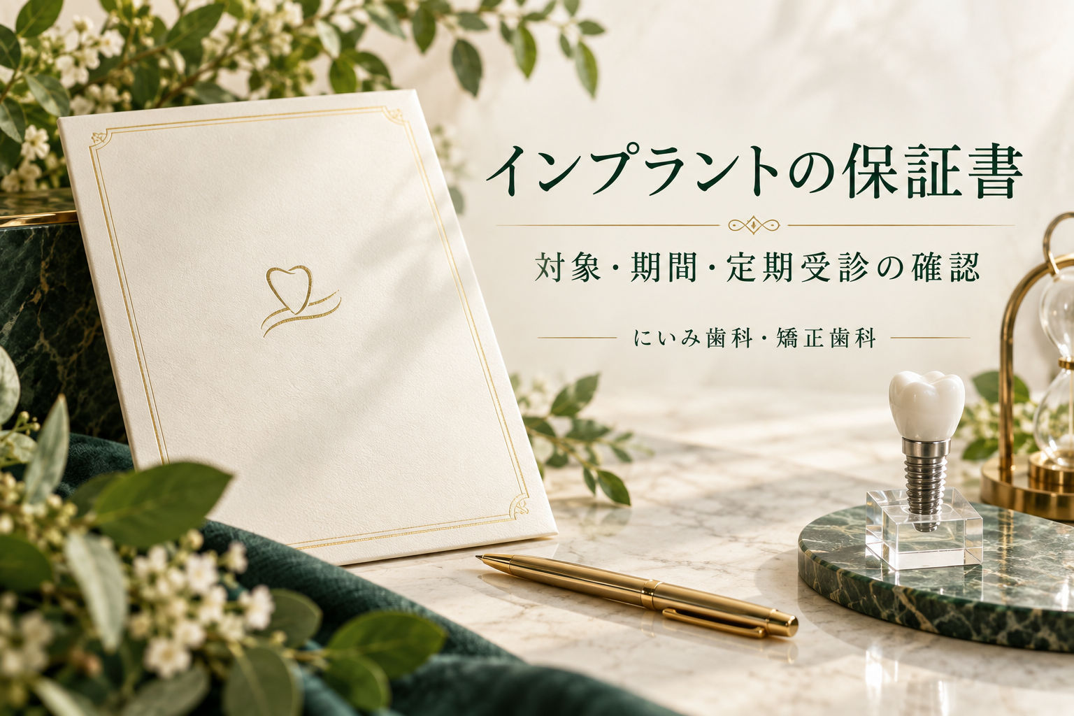 インプラントの保証書と確認項目を整理するイメージ